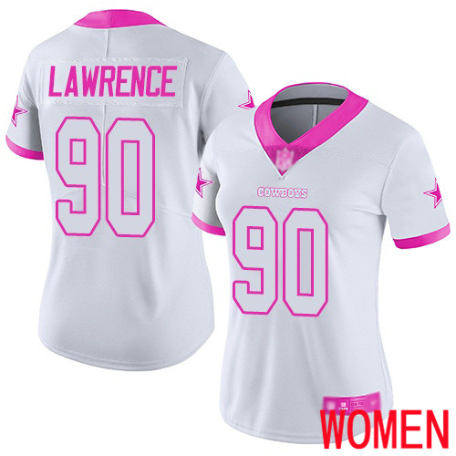 Women Dallas Cowboys Limited White Pink DeMarcus Lawrence #90 Rush Fashion NFL Jersey